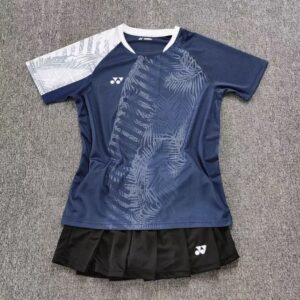 Woman's Navy Blue T-Shirt And Black Skirt